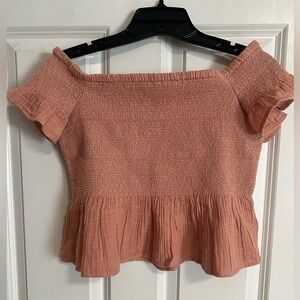 American Eagle Outfitters Pink Smocked Peplum Blouse